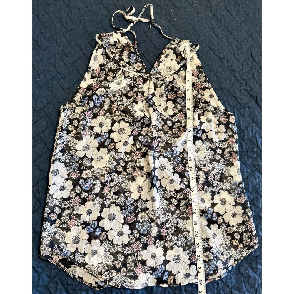 Ann Taylor Black Floral Halter Top With White Flowers Size PS Tunic Flowy Blouse - Picture 3 of 7